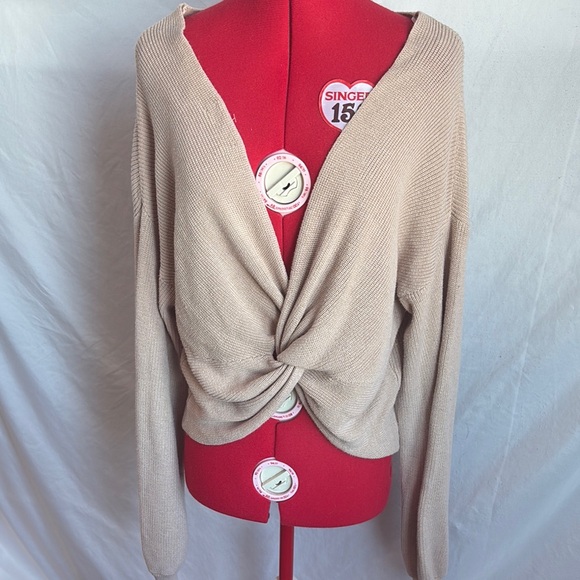 OAK + FORT Sweaters - OAK + FORT Tan V-Neck Sweater with Wrap Style MM203